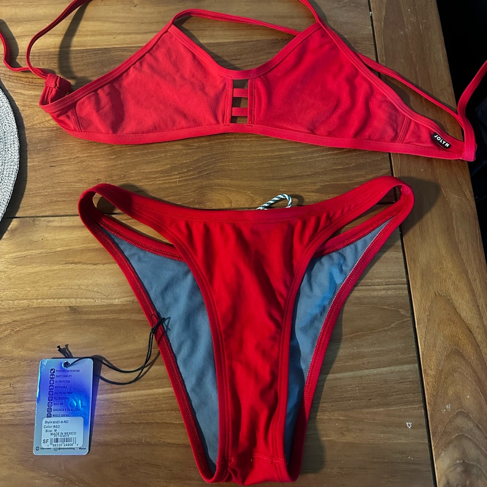 Red Jolyn bikini top and bottom